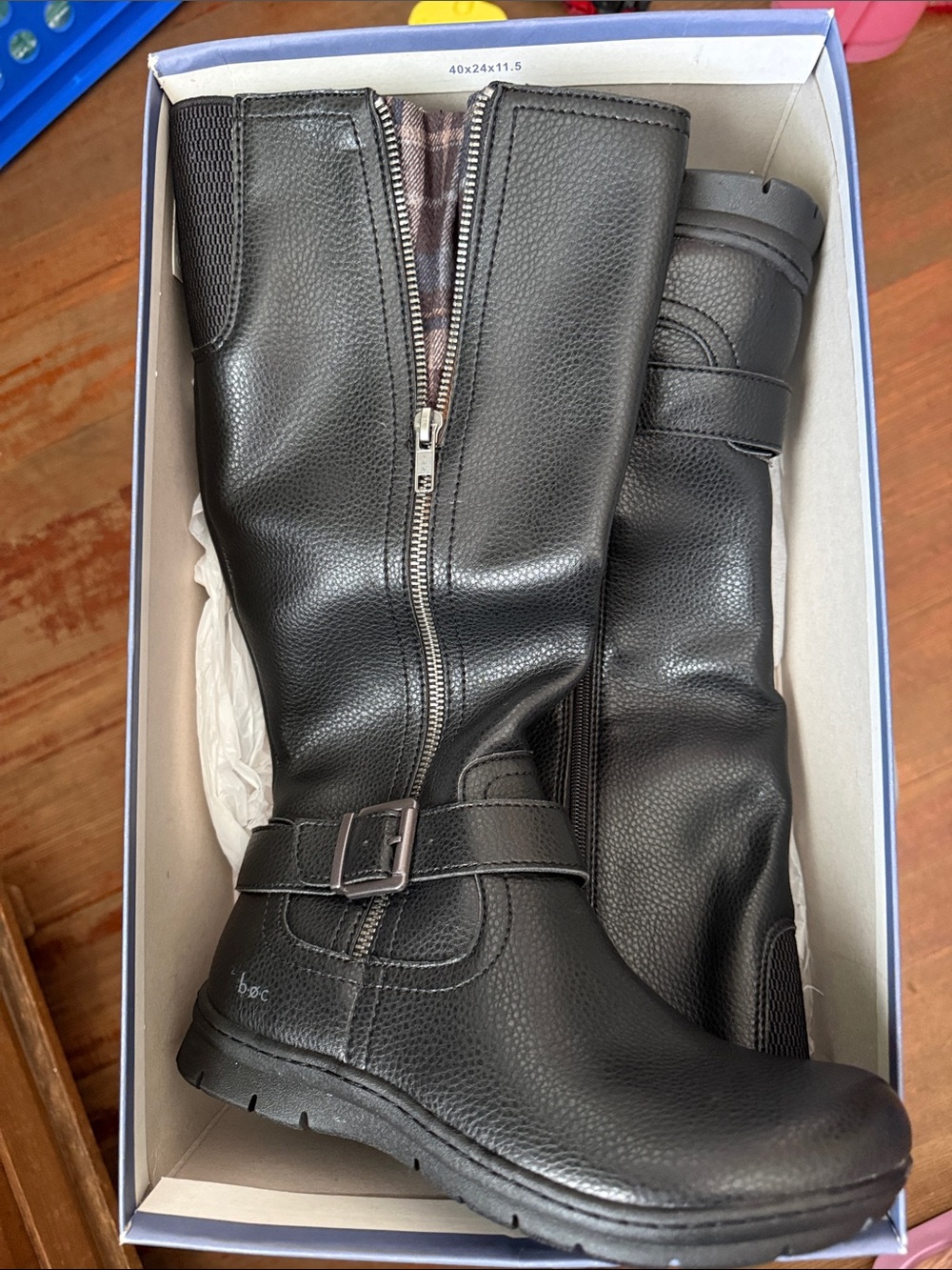 boc Black Mid-Calf Zip & Buckle Riding Boots